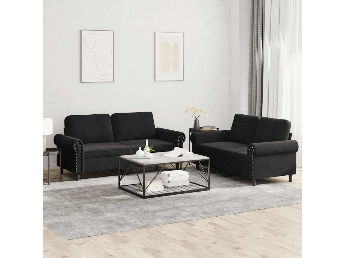 Vidaxl 2 Pcs Conjunto De Sofás Com Almofadões Veludo Preto