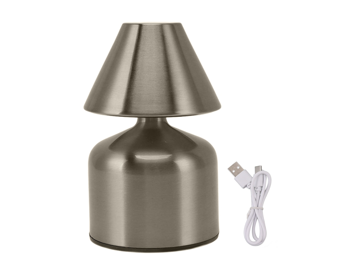 Lâmpada de Mesa com Toque, 3 Cores, Dimmer Contínuo, 1800mah Recarregável, 3w, Prata