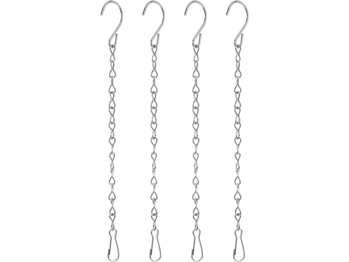 Corrente Metálica para Pendurar Plantas, 4 Peças com Ganchos em S, 24 Cm, Aço Inoxidável, Prata, para Vasos de Flores, CHABERLU