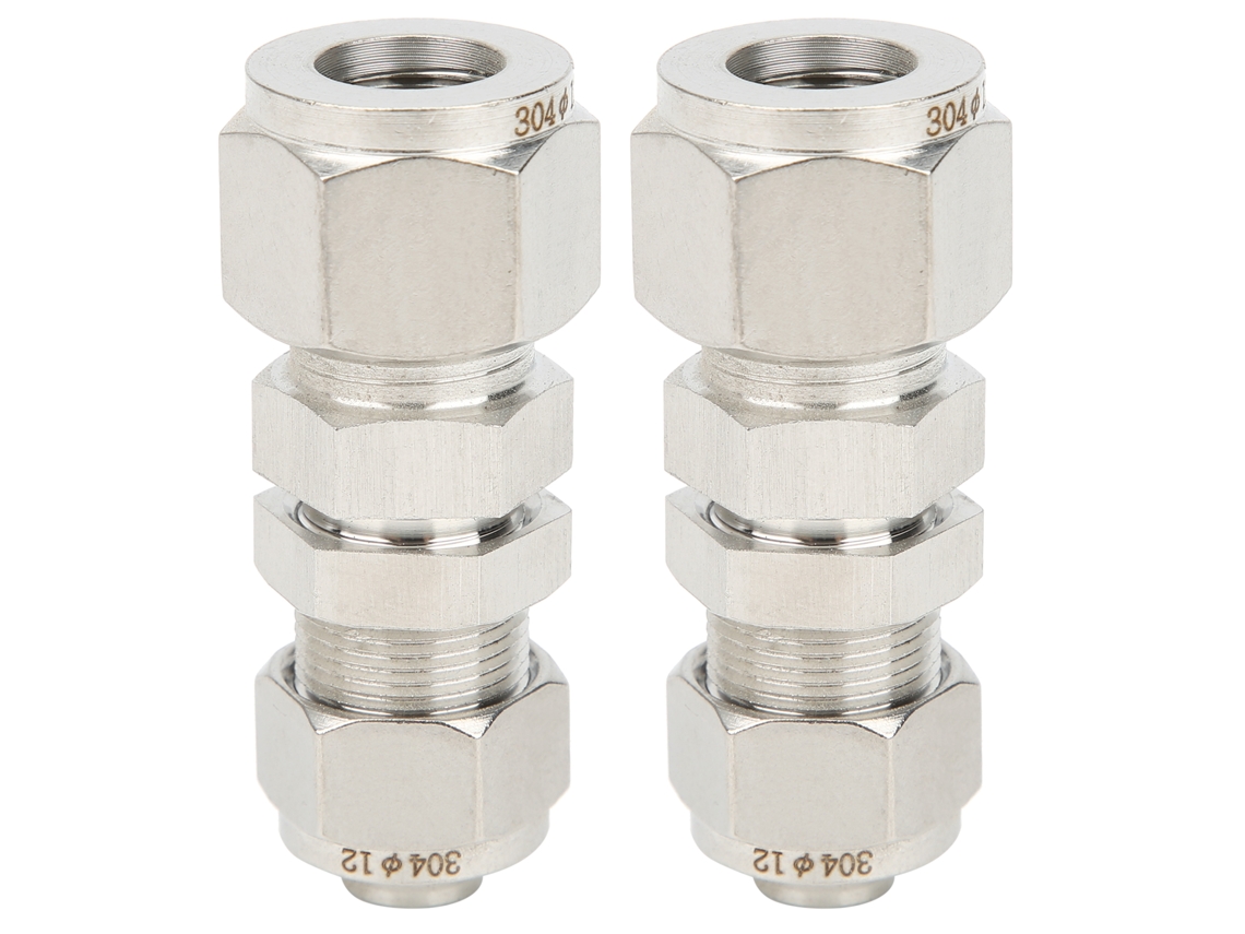 Conector Bulkhead 2pcs 2-touch Aço Inox 304 Conexão Compressão Ferrule Ф12x10