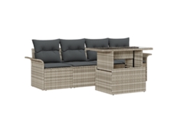 Conjunto 5 Conjunto De Móveis De Jardim Vidaxl Cinzento-claro Vime Pe (100 X 55 X 73 Cm)
