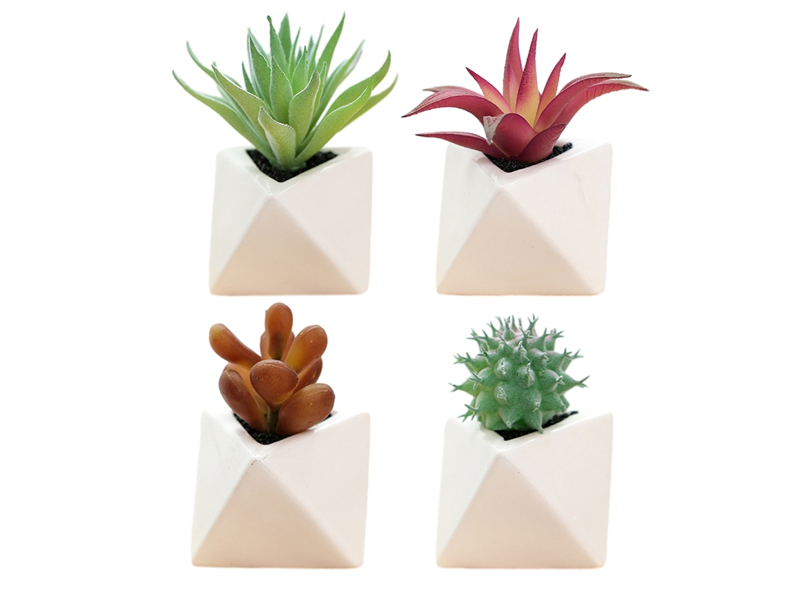 4 Peças de Plantas Suculentas Simuladas em Vaso Decoração Criativa Bonsai Triangular Pequeno para Interior NEVEANCE