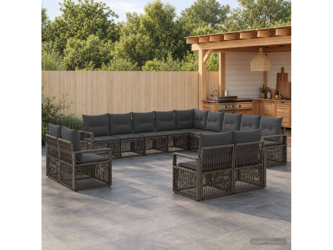 Vidaxl Conjunto De Sofá De Jardim 13 Pcs Cinzento Vime Pe