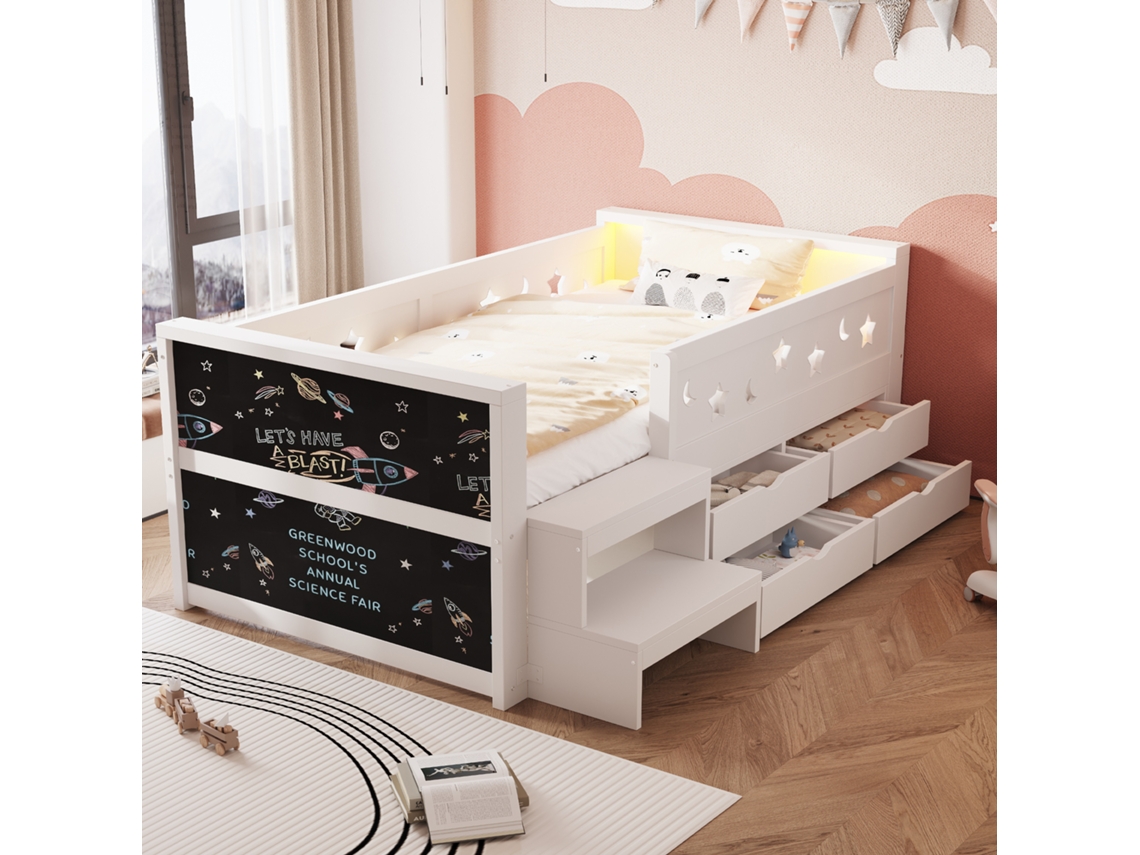 Cama Infantil Em Madeira Branca 90x200 Cm