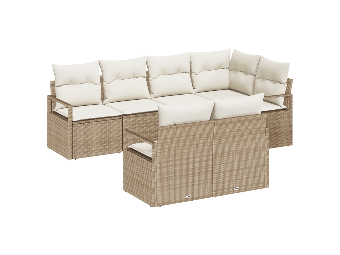 Conjunto 7 Sofá De Jardim Vidaxl Bege Vime Pe (232 X 122 X 85 Cm)