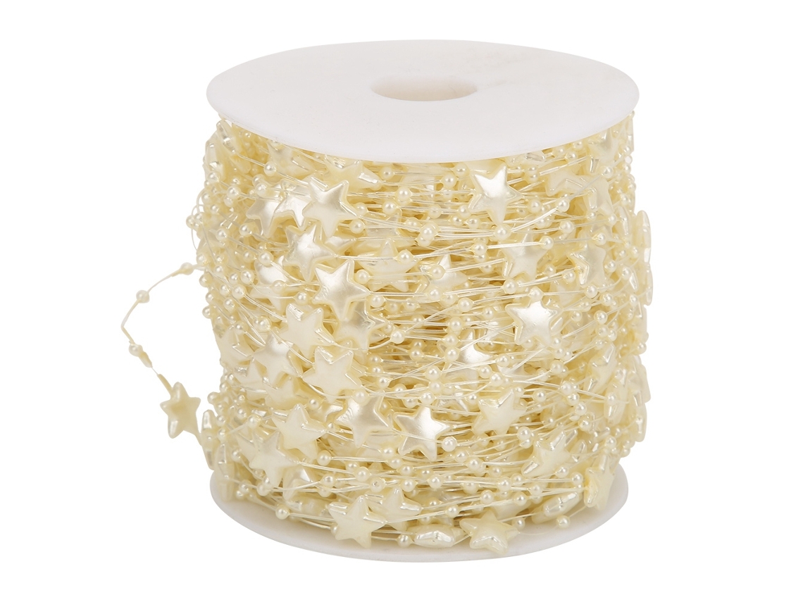 Cordão de Pérola Falsa 60m com Estrela de Cinco Pontas para Decoração Natal S/MARCA