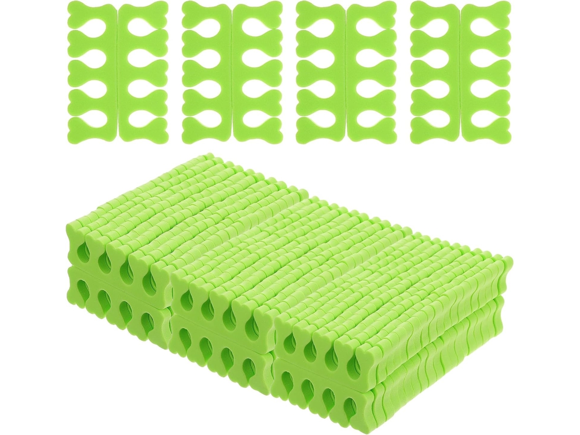 Separadores de dedos em espuma verde em formato de coração, 100 pares para pedicure.