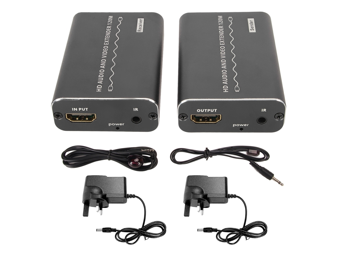 Extensor De Interface Multimídia Hd Sobre Cat6a Até 120m 1920x108p 60hz Com Controle Remoto Ir Plug Uk