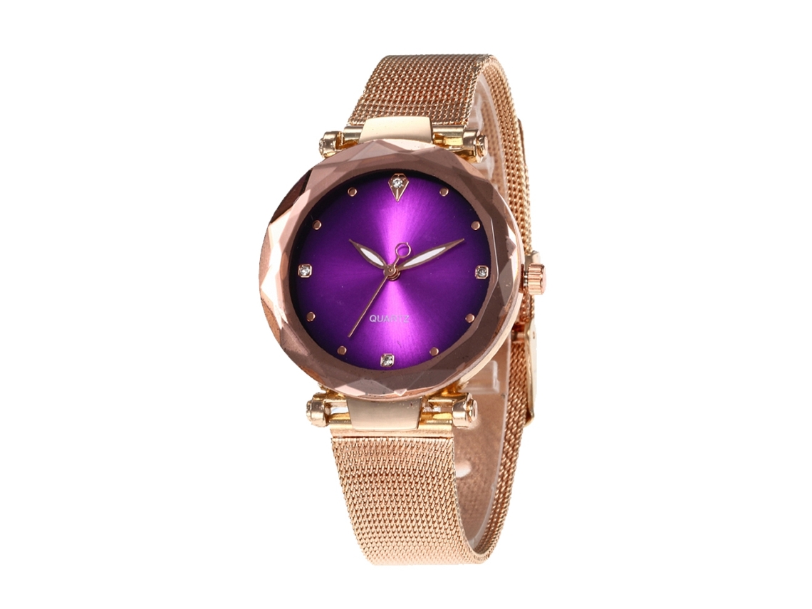 Relógio de Pulso Analógico de Quartzo com Dial Redondo em Aço para Casais Roxo