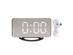 Reloj Despertador Digital Led Espejo Con 2 Usb Niveles Brillo Sensor Luz Tiempo Temperatura Dormitorio Negro