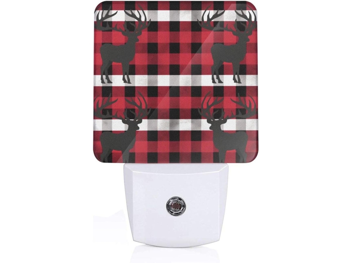 Kururi Luminária Noturna Com Estampa De Veado Xadrez, Sensor Crepuscular, Luzes Led De Tomada, Abajur De Parede