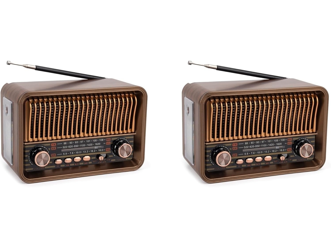 Rádio Portátil Vintage Fm/am/sw Sem Bluetooth com Lanterna Led e Plugue. SFUSHOS (2 Unidades)