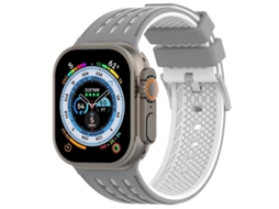 Bracelete Para Apple Watch 46/49/45/44mm - Silicone Respirável Bicolor Com Furos Verticais Cinza E Branco