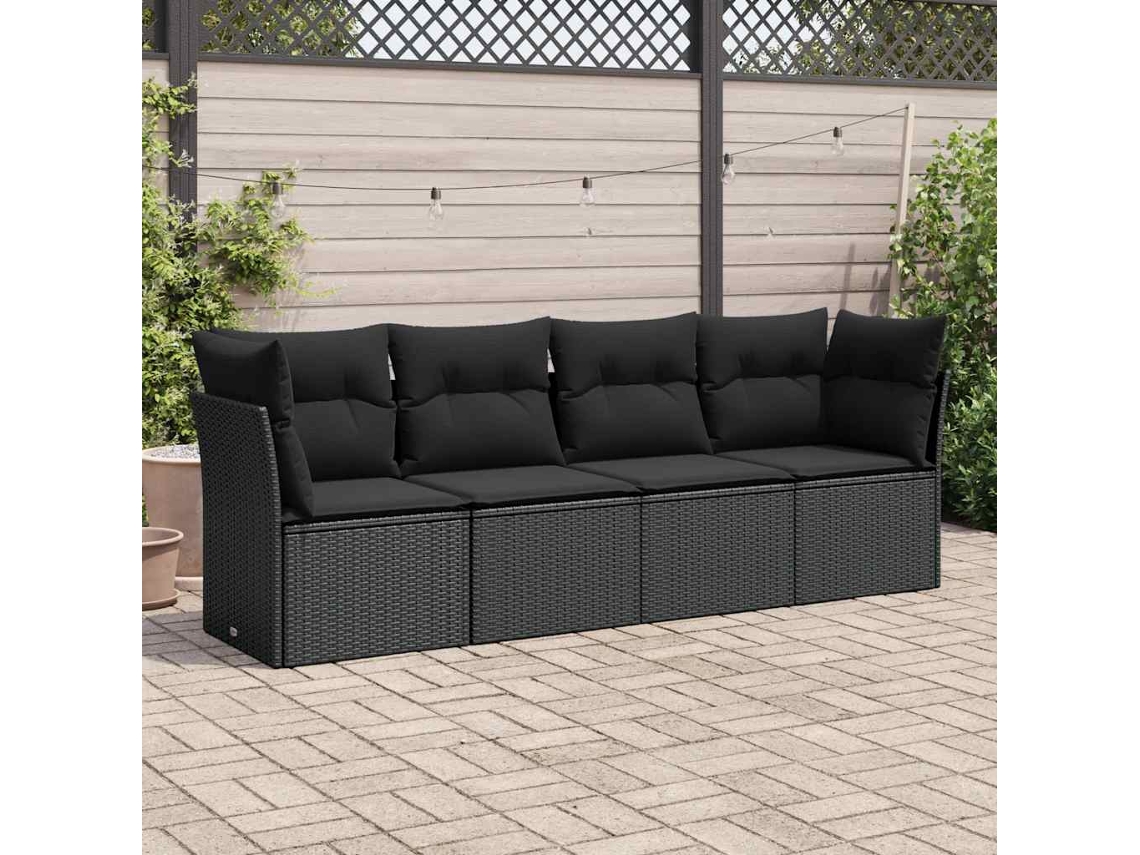 Vidaxl 4 Pcs Conjunto De Sofás Para Jardim C/ Almofadões Vime Pe Preto