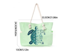 Bolsa de Praia Grande com Compartimento para Guardar Objetos no Ombro. tartaruga verde YUNZII