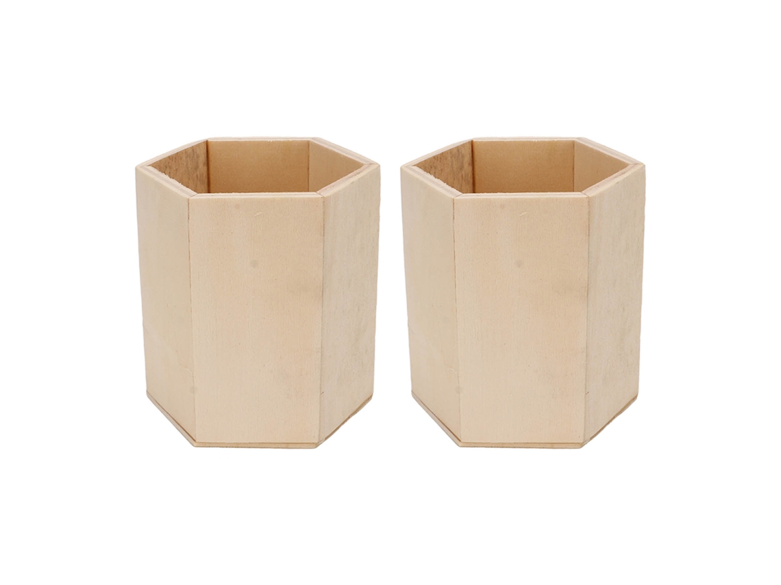 2 Unidades Portaminas De Madera Hexagonal Geométrico Diy Organizador De Escritorio Para Hogar Y Oficina
