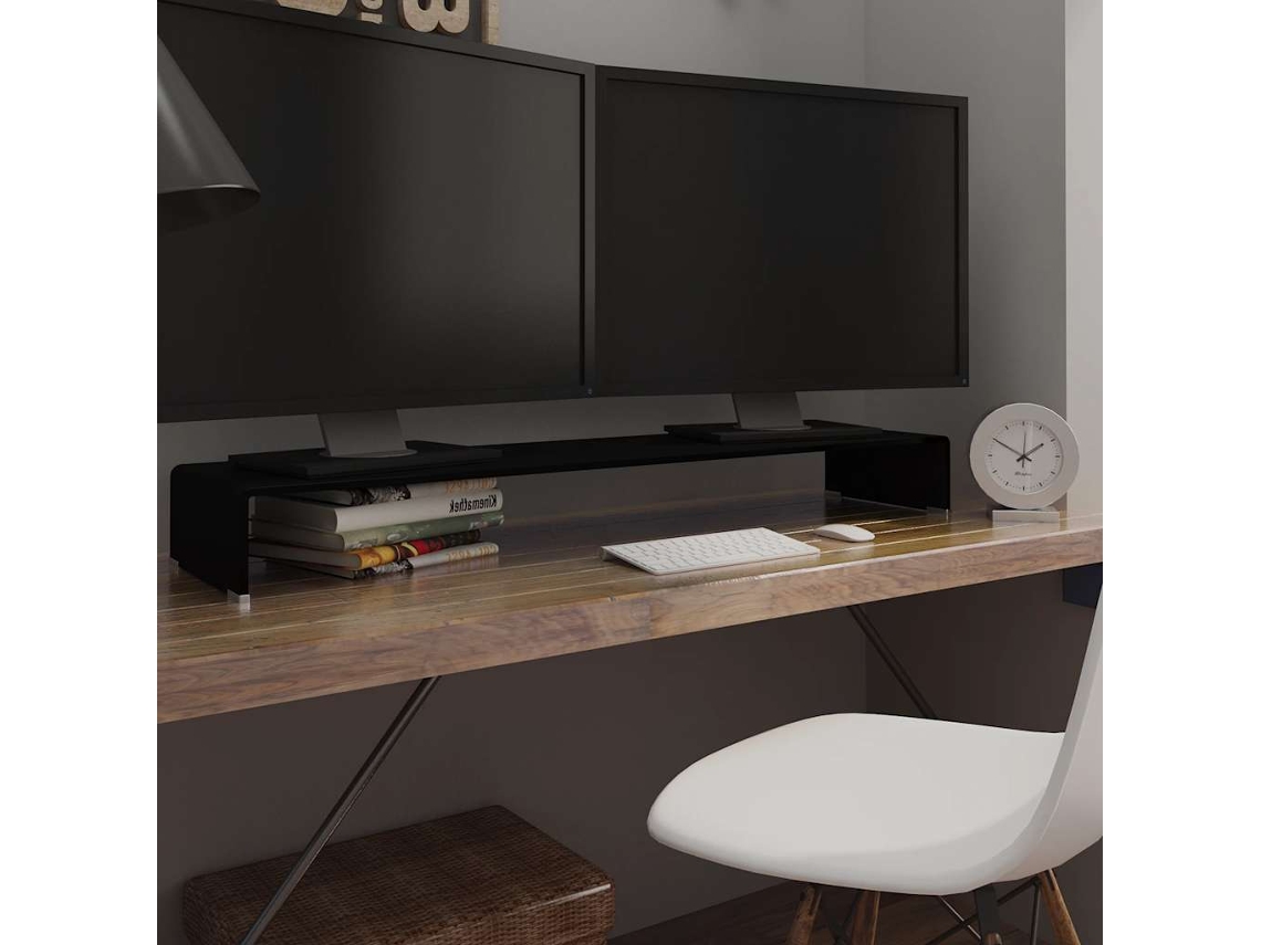 Vidaxl Suporte De Tv/monitores Em Vidro Preto 120x30x13 Cm