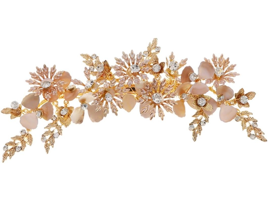 Presilha Lateral De Cabelo Com Flor De Cristal, Estilo Retrô Em Liga Dourada, Ideal Para Casamentos E Eventos.