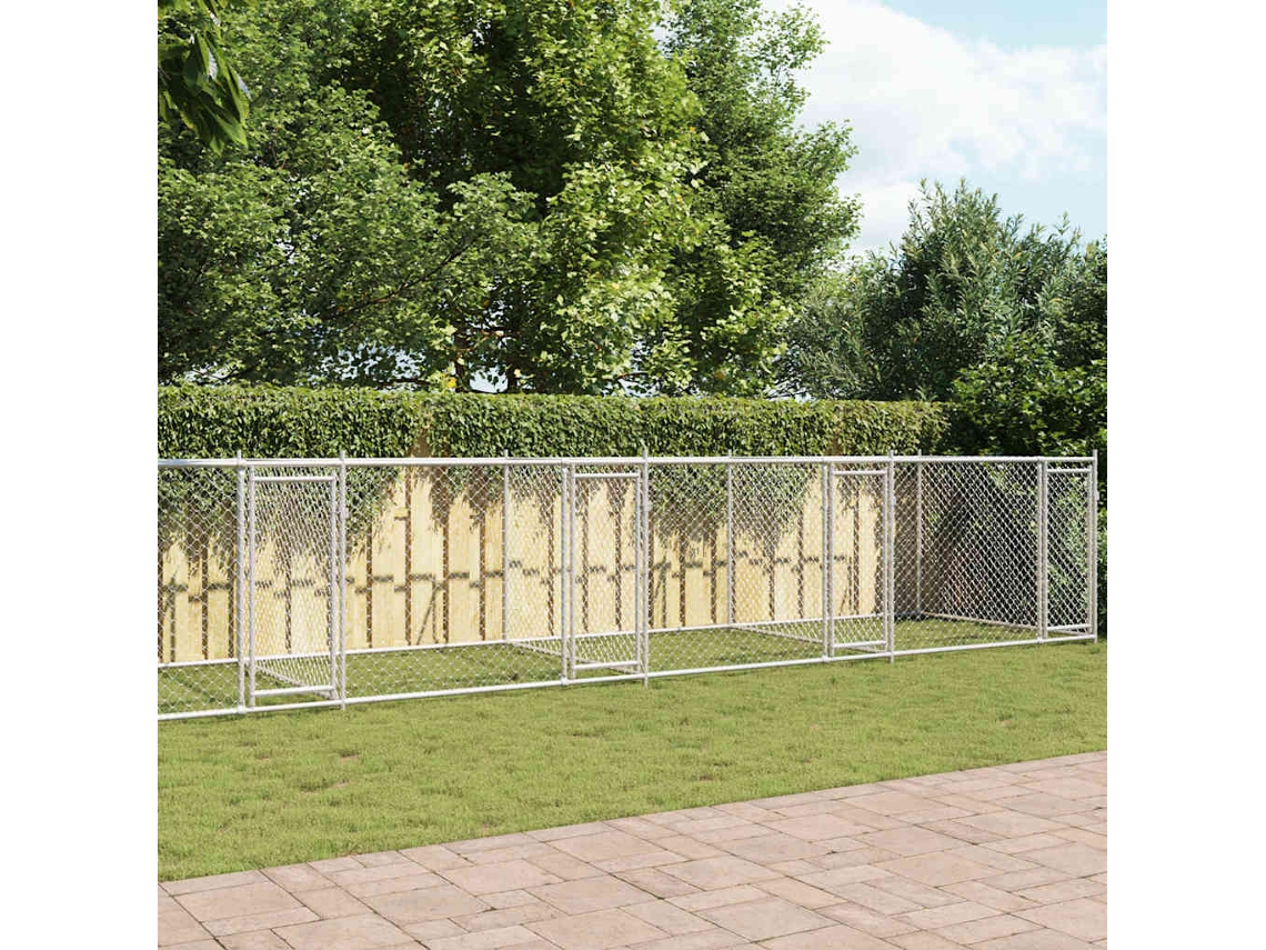 Vidaxl Jaula Para Cão Com Portas 12x2x1,5 M Aço Galvanizado Cinzento
