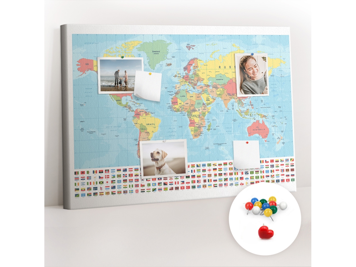 Painel De Cortiça Para Parede Geografia Do Mapa-múndi Para A Sala De Estar Espelharte (70x100 Cm)