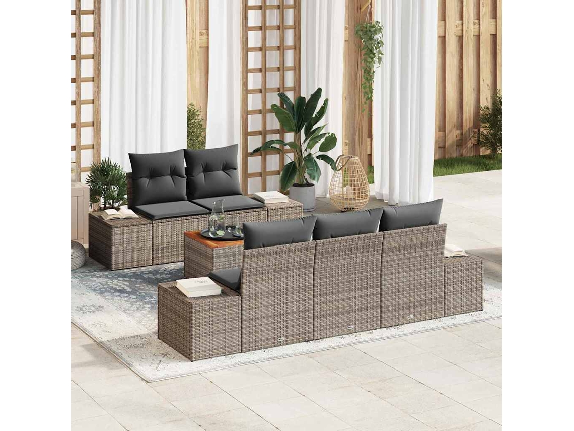 Vidaxl Conjunto De Sofá De Jardim 6 Unid. Cinzeto Vime Pe