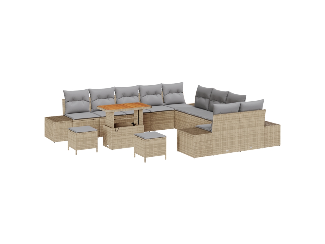 Conjunto 13 Conjunto De Sofá De Jardim Vidaxl Bege Vime Pe (90 X 55 X 71 Cm)