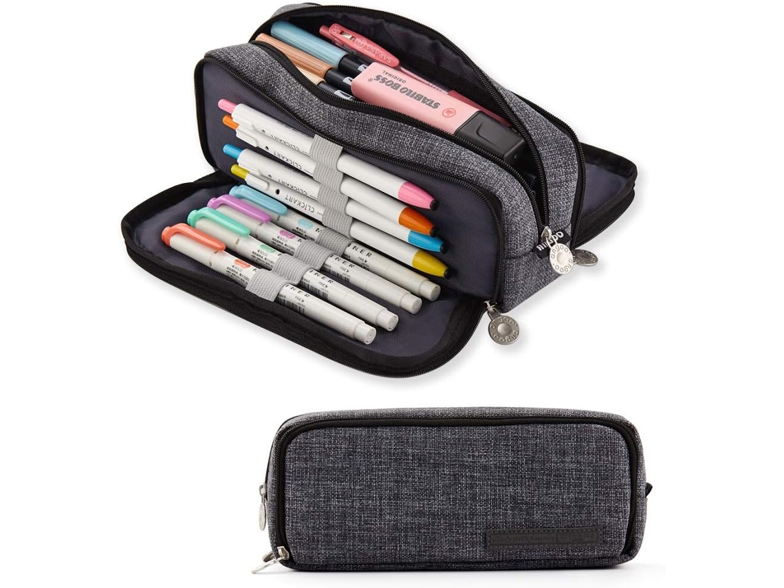 Estojo para Lápis, 3 Compartimentos, Lona, Preto, Estudantes, Adolescentes, Meninas, Meninos AQUAFORGE