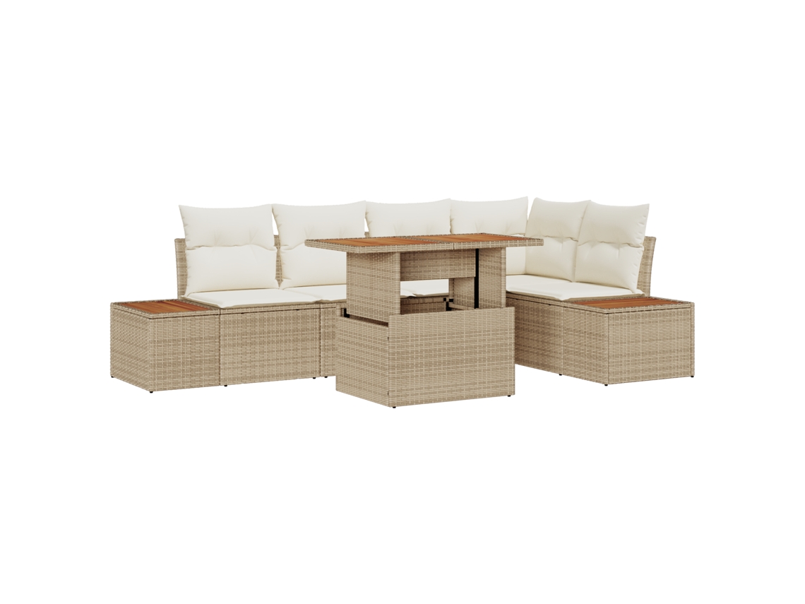 Conjunto 6 Conjunto De Sofá De Jardim Vidaxl Bege Vime Pe (100 X 55 X 73 Cm)
