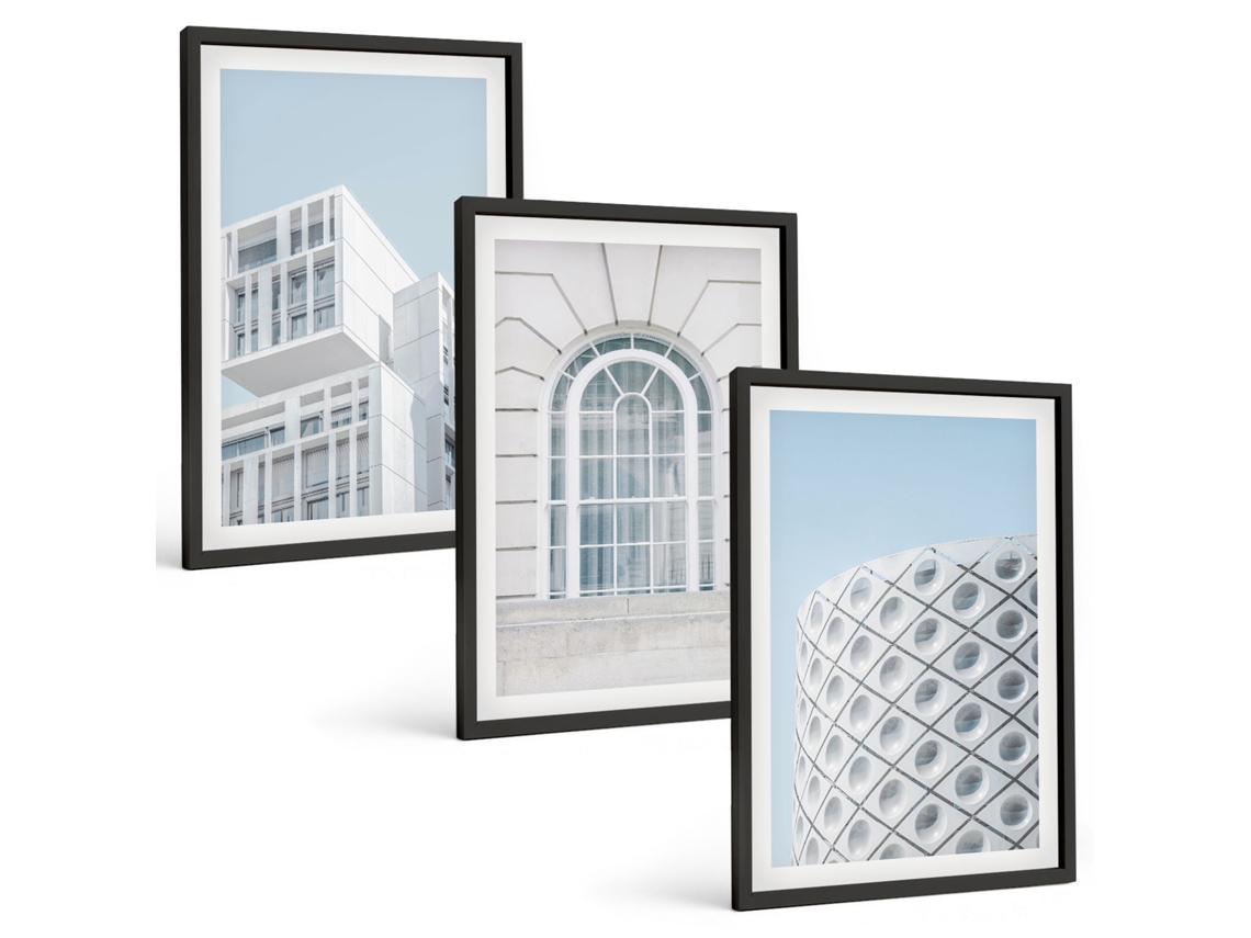 Conjunto De Pinturas Arquitetura Moderna Geometria Espelharte (3 Peças 40x60 Cm)