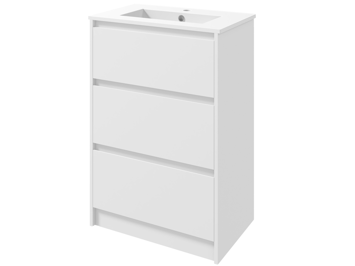 Móvel de casa de banho com lavatório de cerâmica, 2 gavetas, 61x37x88 cm, branco brilhante | S/MARCA