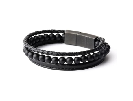 Pulseira Gémini Pulseira Gemini Triplo Preto Couro Ágata 21 Cm