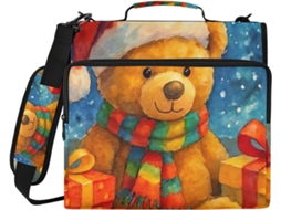 Bolsa Organizadora Fofa Com Zíper, Estampa De Urso Natalino Desenho Animado, Com Fichário De 3 Argolas, Resistente À