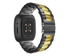 Bracelete Aço Inoxidável Adaptável Preto e Dourado para Fitbit by Google Versa Lite