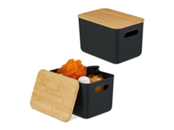 Conjunto De 2 Caixas Organizadoras De Plástico Com Bambu