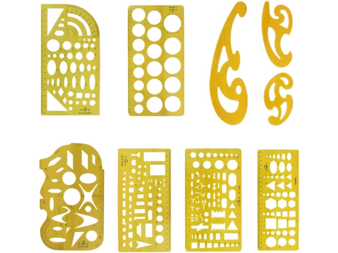 Régua Geométrica Multifuncional Para Desenho E Medição, Em Plástico Amarelo, Conjunto De 9 Peças, Ideal Para Escritório