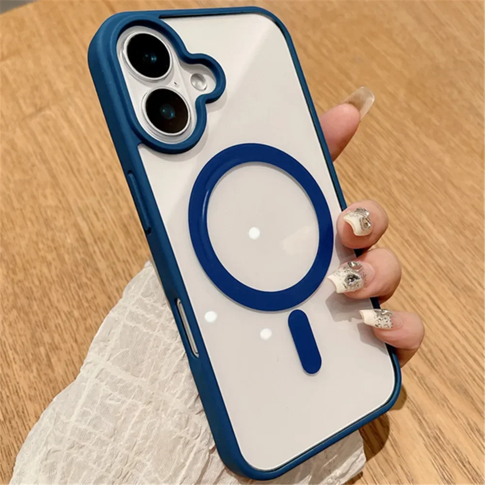 Capa Protetora Transparente Com Carregamento Sem Fio Magnético Para Iphone 12 (azul).