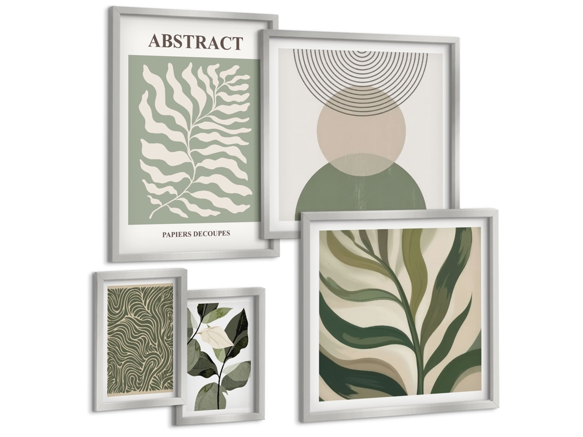 Conjunto De Pinturas Padrões Vegetais Abstratos Espelharte (5 Peças)