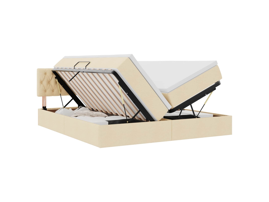 SYFAX™ Cama de Armazenamento Led com Colchão Creme 200 X 200 Cm Tecido