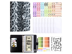 A6 New Leopard Print Cash Budget Binder Notebook Gray Cover With 8-zipper Pouches, 12-cash Budget Cards, 2-english