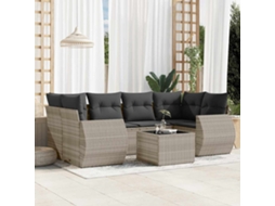 Vidaxl 7 Pcs Conj. Sofás Jardim Com Almofadões Vime Pe Cinzento-claro