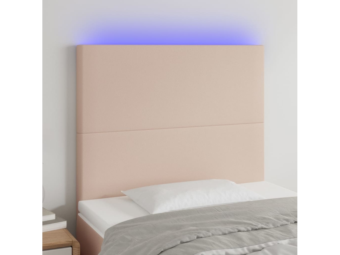 Cabecero de piel sintética con LED 90x5x118/128 cm Capuchino