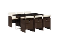 Conjunto 7 Jantar P/ Jardim C/ Almofadões Vidaxl Vime Pe Castanho