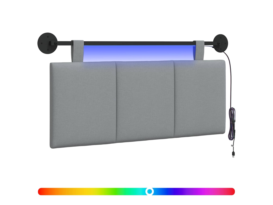 Cabeceira Suspensa com Luz Led Cinzento claro Tecido MAISON EXCLUSIVE