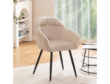 Cadeiras De Sala De Jantar Dreammespace Conjunto De 2 Estofadas Em Veludo Pés Em Metal Preto Bege