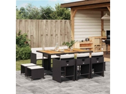 Vidaxl 11 Pcs Conjunto De Jantar P/ Jardim C/ Almofadões Vime Pe Preto