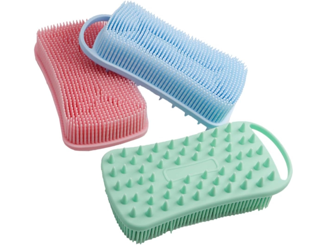 Conjunto De 3 Escovas Silicone Para Banho Collbath Escova Macia Esfoliante Corpo E Cabelo, Ideal Para Massagem Relaxante