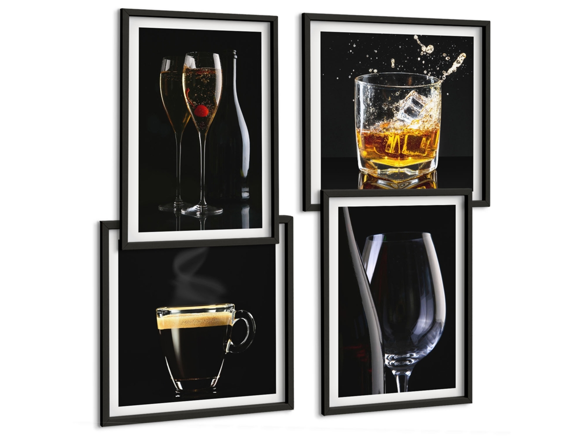 Quadros Decorativos Para Parede Dentes-de-leão Com Gotas De Água Moldura Preta Quadros Para O Escritório Espelharte (conjunto De 4 Imagens)