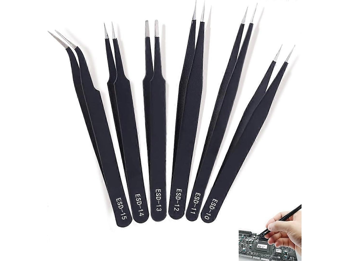 Conjunto de 6 Alicates de Precisión Antiestáticos para Electrónica, Joyería, Artesanato, Laboratorio Y Mantenimiento
