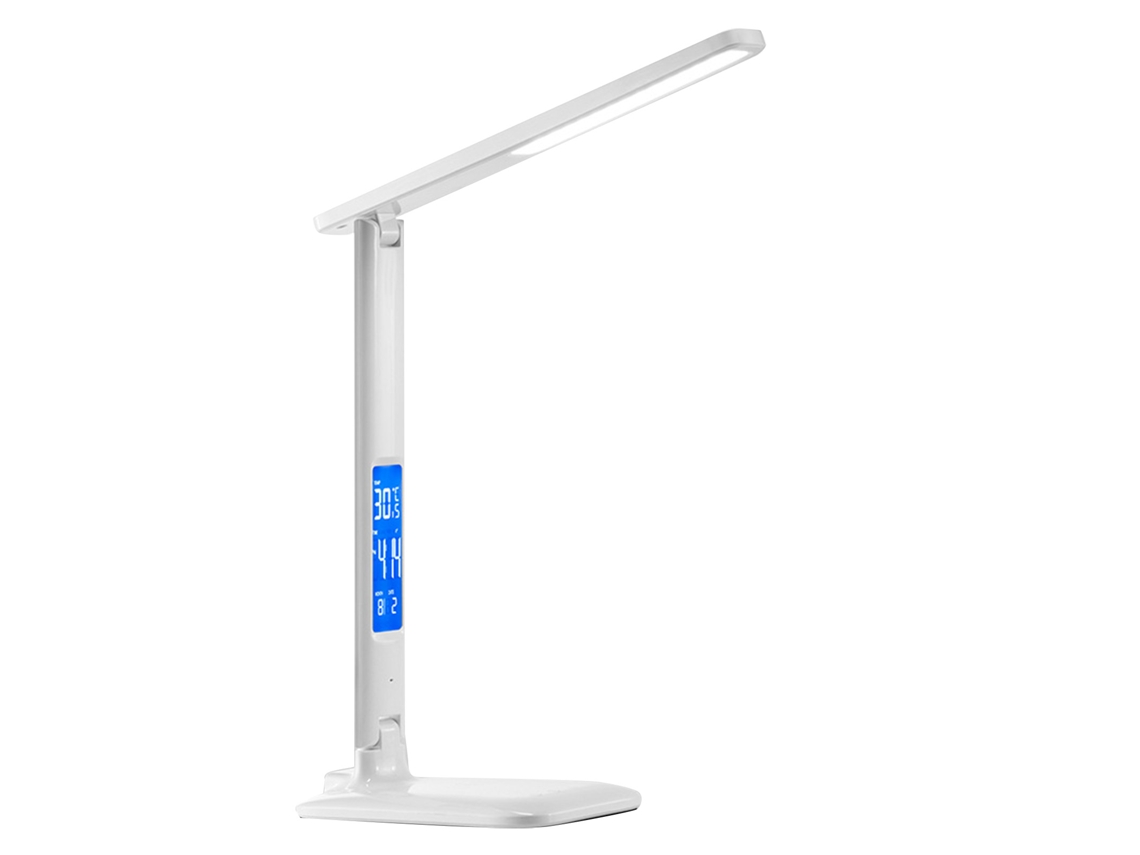 2026 lâmpada de Escritório Led 10w com Carregamento Sem Fio, Proteção Visual, Calendário, Temperatura e Despertador Branco