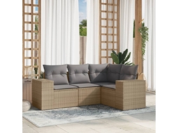 Conjunto de sofá de jardim de 4 peças com almofadas Vime Pe Bege Lovely Home